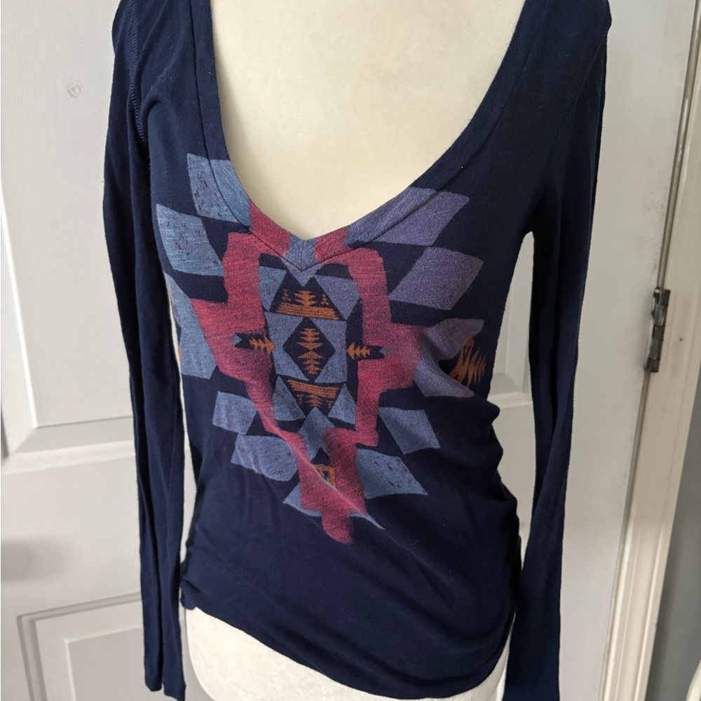 American Eagle Navy Geometric Print Women's Top